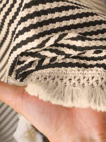 CosyJoli Plus Size Women Crew Neck Striped T-Shirt With Tassel Hem Design, Casual All-Match Versatile Tee Spring - Grey - View 8