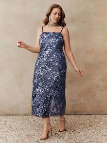 Anewsta Đầm dạ hội dài ôm sát màu xanh biển đậm đính sequin, kiểu dáng thanh lịch, lãng mạn dành cho nữ cỡ lớn, thích hợp cho mùa hè, ngày Valentine, hoặc các dịp trang trọng khác. - Màu xanh hải quân - Xem 4