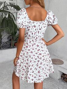 Breezaya Đầm midi cổ vuông, thắt eo, họa tiết hoa, thích hợp cho kỳ nghỉ biển, trang phục nữ. - Hồng - Xem 2