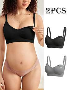 Moonlight&Mama 2pcs Maternity Seamless Non-Sagging Nursing Bras, Solid Color - Multicolor - View 7