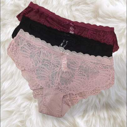 Set 3 Bóxer de Encaje Rosa Negro y Rojo Básicos Lindos
