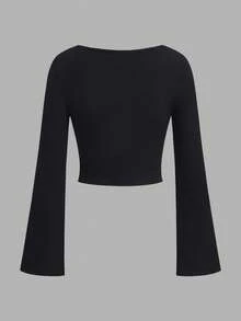 SHEIN MOD 3 pezzi Magliette da donna a maniche corte a balze con collo rotondo, in colore unito in pile, adatte per autunno/inverno, abbinabili, romantiche, eleganti, versatili, confortevoli, chic - Multicolore - Visualizzare 8