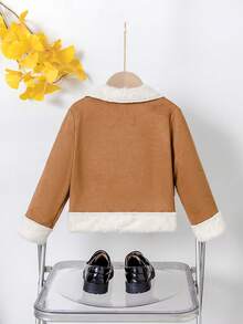 SHEIN 女童休闲仿麂皮绒保暖加厚翻领外套，时尚百搭，适合日常外出穿着，可搭配各种毛衣、T恤、裤子，秋冬季节必备。 - 棕色 - 查看 2