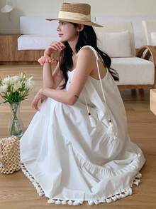 DAZY Women's Spaghetti Strap Midi Vacation Dress - White - View 5