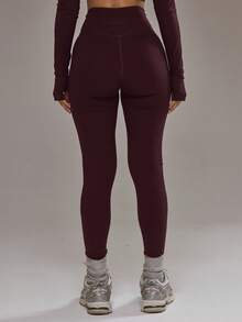 Musera Sport Conjunto de leggings con frente cruzado, solo parte inferior, activewear de invierno para pádel, deporte, gimnasio y entrenamiento, de aleación - Burdeos - Ver 5