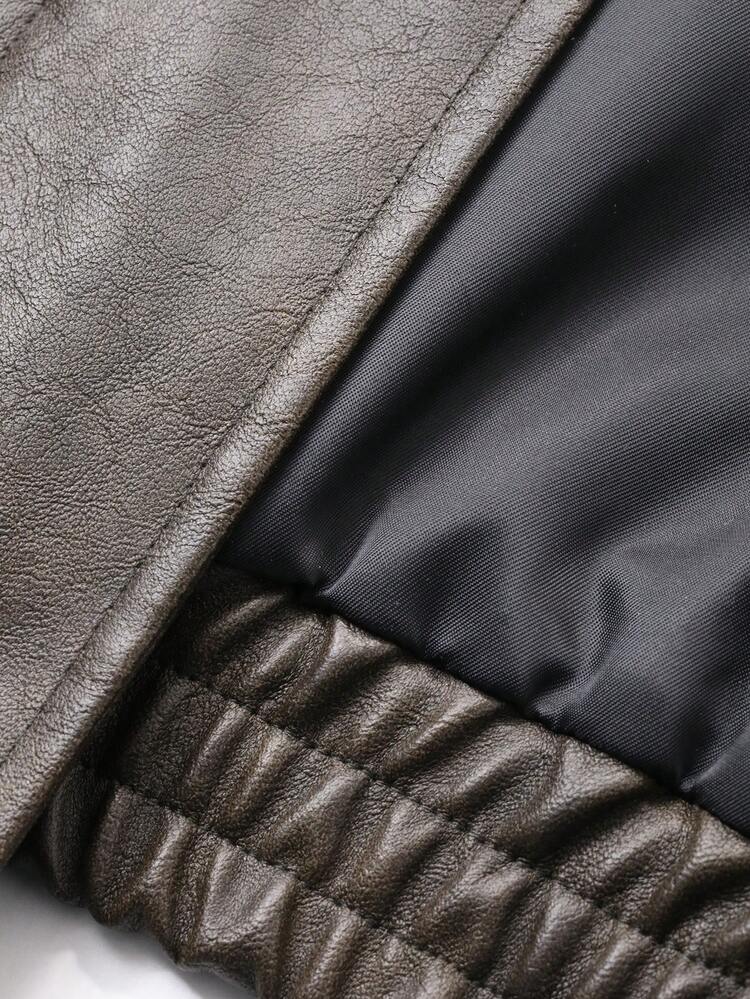 Women's Casual Street Style Solid Color Long Sleeve Motorcycle Jacket, Versatile For Spring And Autumn