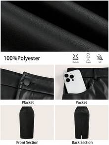 Maija 加大码黑色新款PU皮后开衩紧身半身裙，简约复古风，适合开学季、日常穿着、春夏情人节、派对、海滩婚礼、度假等场合，休闲又不失优雅，散发着老钱般的浪漫气息。时尚百搭；舒适、时尚、优雅、休闲、简约日常穿着、纯色、假日休闲、得体、单身女士、优雅时尚商务休闲、外出商务休闲等场合。 - 黑色 - 查看 9