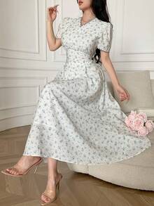 Feyla Women's Summer Romantic Ditsy Floral Waist Cinched Dress - Multicolor - View 6