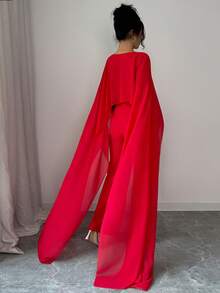 Lyxana 优雅女士短款露腰雪纺连体裤，亮红色，修身剪裁，休闲日常穿着，约会，情人节，婚礼季，春夏皆宜。 - 紅色 - 查看 2