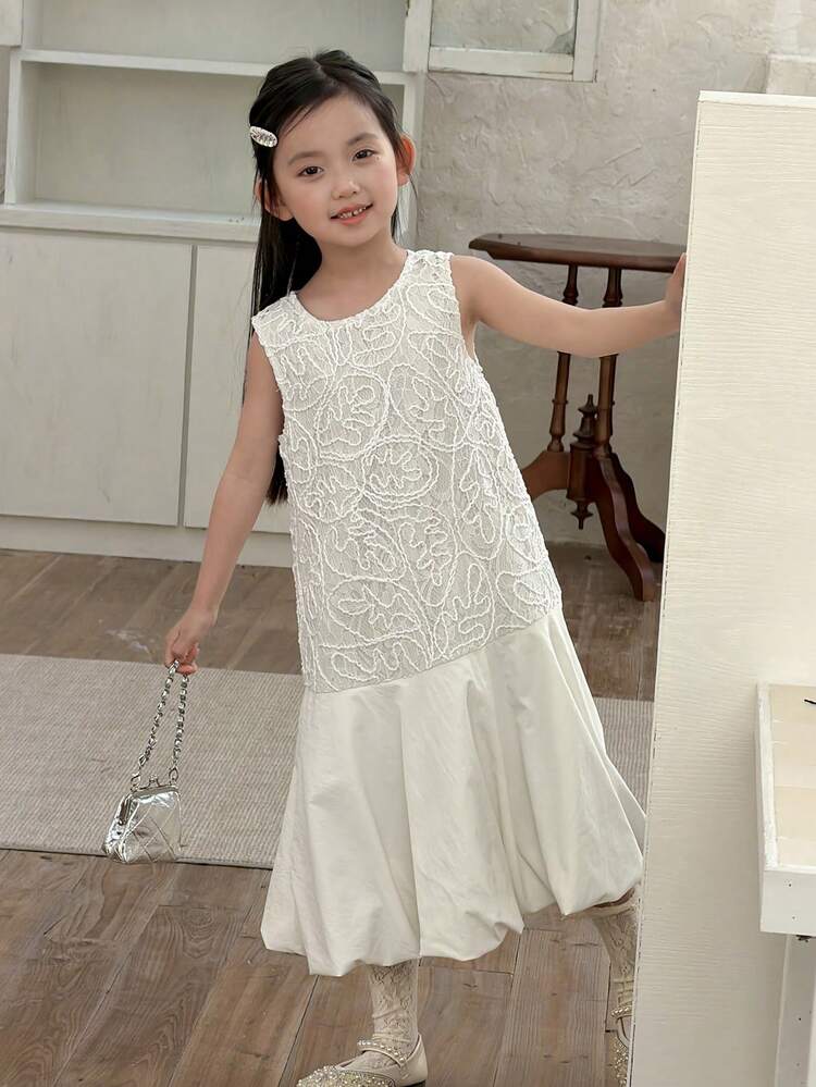 Young Girls Round Neck Sleeveless Banquet Heavy-Duty Patchwork Sleeveless Dress Spring