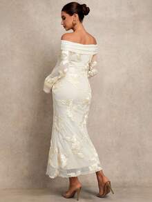 MaterniChic Elegant Off Shoulder Long Maternity Dress For Party Valentines Day Dress Elegant Dresses For Party Birthday Dress - Apricot - View 2