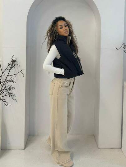 RebeccaVibe 女士无袖拉链休闲夹棉外套