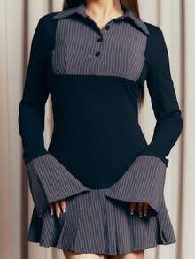 Criza Taa 1 件女士黑色短裙，适合日常穿着、通勤、返校季、优雅、复古、通勤、二合一褶皱、返校季日常、休闲、学院风 - 黑色 - 查看 4