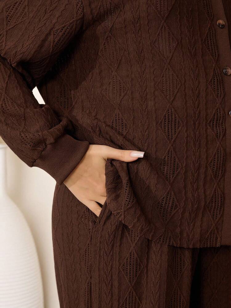 2pcs Plus Size Women Fall/Early Spring Casual Fashion Vacation  Early Spring Casual Brown Shirt And Pants 2 Pieces Set With Pockets,Going Out Outfits,2026 New Clothes,Simple And Fashionable For Everyday Wear,Vacation Outfits Women ,Holiday Outfits For Women,Spring Outfit Women,Valentine's Day ,Valentine Outfits For Women