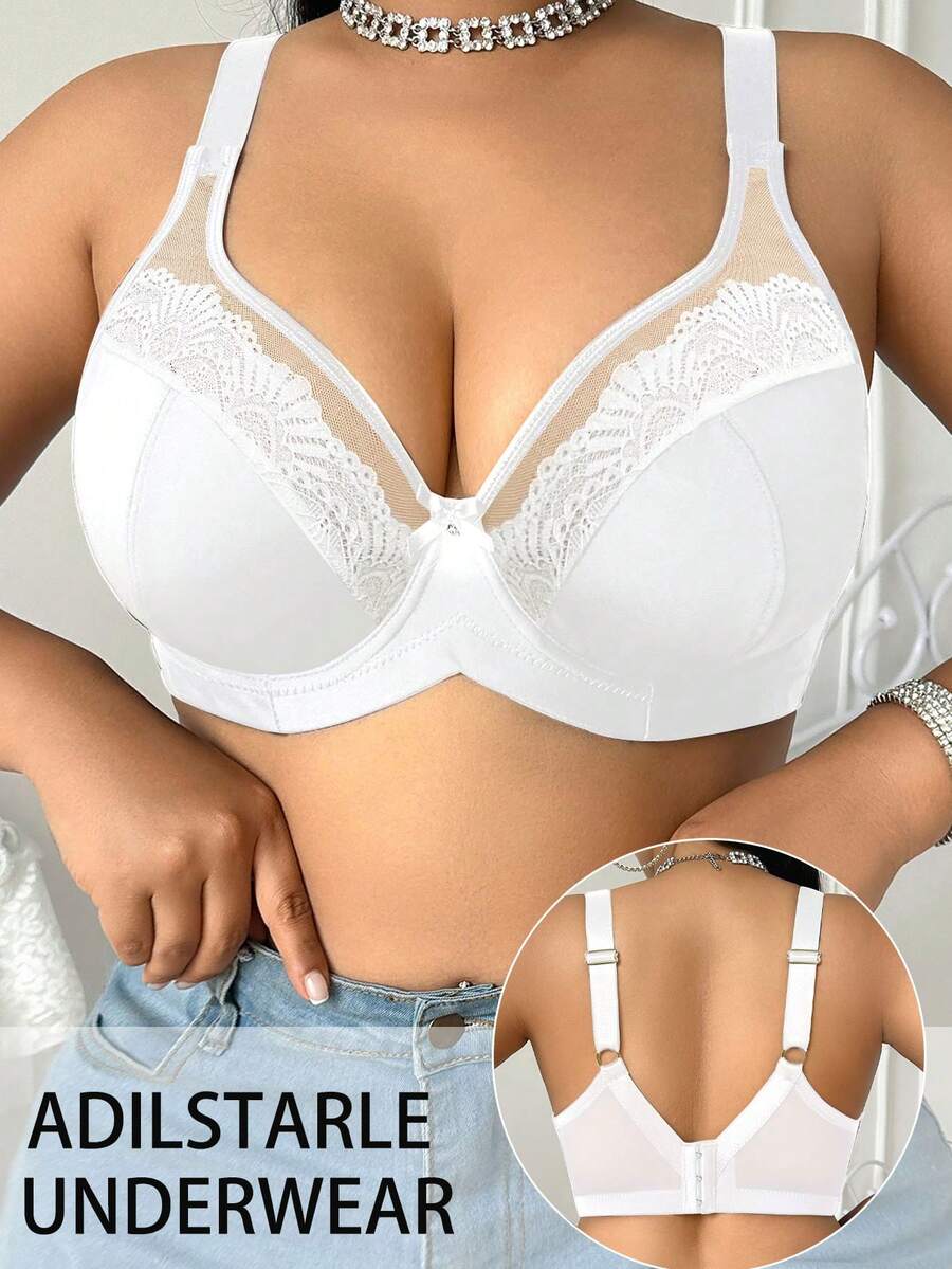 DesireSculpt 1 pieza Sujetador con aros y parches de encaje para tallas grandes - Blanco - Ver 1