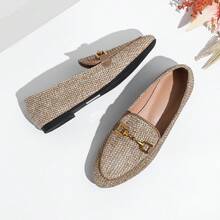 Rosivie Women's Retro Round Toe Woven Material, Comfortable And Lightweight Mid-Mouth, Flat-Soled Loafers Valentine's Day - Khaki - View 5