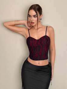 Firerie Elegant Red Cami Top For Women Knitted Spaghetti Strap Regular Length Asymmetrical Hem With Zipper Details - Red - View 5