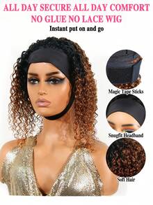 卷曲发箍假发，波波头无胶假发，女士卷曲发箍假发，真人发，即戴即用，自然黑色#30真人发假发，无蕾丝前假发，真人发，即戴即用，卷曲波波头无胶假发，自然黑色假发，新手友好，即戴即用，深卷发箍假发，无胶混合真人发发箍假发，适合日常使用 - SNATURAL/30 - 查看 5