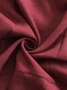 Roveilla Plus Size Women Solid Color Bamboo Knot Round Neck Waist A-Line Open Front Button Short Sleeve Chestnut Blouse Shirt, Elegant Vintage French Style For Office, Casual, Vacation, Afternoon Tea, Street, Simple Versatile, Spring/Summer New Burgundy Blouse Wine Red Top Red Blouses Work Blouse For Women Dark Red Tops Maroon Tops Office Blouse For Women - Red - View 9