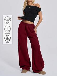 SHEIN Tall Wide Leg Elastic Waist Track Pants, Seam Design, Fall Clothes