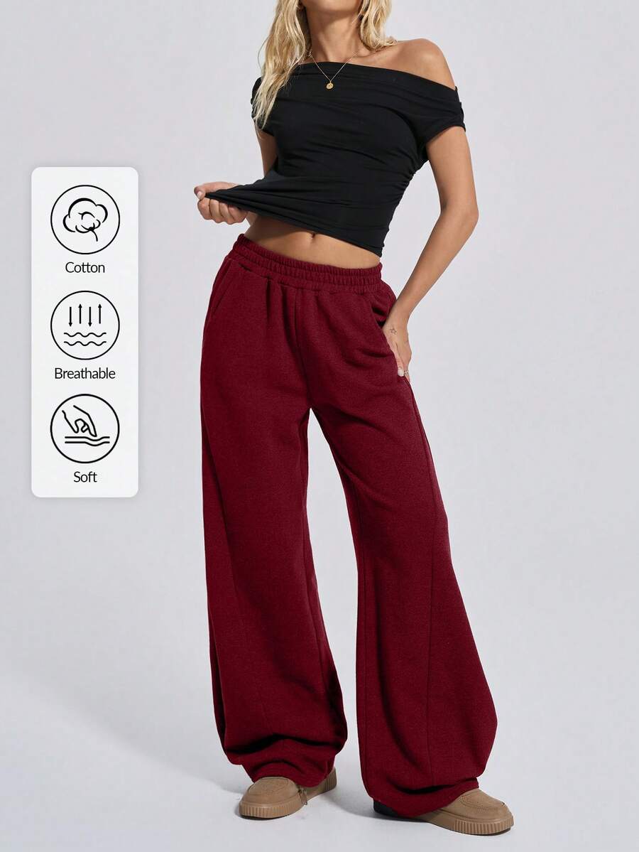 SHEIN Tall Wide Leg Elastic Waist Track Pants, Seam Design, Fall Clothes