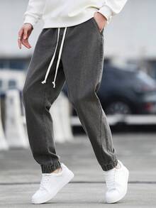 Manfinity EZcore Men's Drawstring Waist Pockets Casual Commuting Jogger Jeans Men Sweat Pants Drawstring - Light Grey - View 3