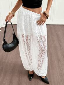 Siren Gaze Women's Fashion Lace See-Through Elastic Waist Pants, Suitable For Vacation - White - View 7