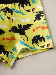 SHEIN How to Train Your Dragon Tween Boy Dragon Print Contrast Trim Trunks - Multicolor - View 6