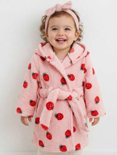 Cozy Pixies Baby Girl Leopard Print Round Neck Long Sleeve Tie Plush Robe, Versatile & Comfortable Toddler Girl Plush Robe, Bathrobe, Moisture-Wicking Warm Sleepwear, Comfortable & Versatile Casual Basic Style, Suitable For Autumn/Winter Indoor, Outdoor Leisure, Skiing, Back To School, Daily Wear, Sports, Play, Party, Festival, Halloween, Christmas, New Year, Valentine's Day