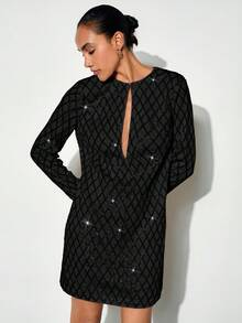 Maija 女士圆领镂空亮片短款连衣裙，都市时尚商务休闲优雅百搭连衣裙，适合日常穿着、派对、约会、夏季等场合