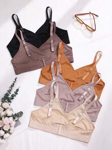 5pcs Plus Size Wireless Unpadded Bras - Multicolor - View 2