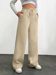 EURMUSE Women'S Loose Solid Color Drawstring Sweatpants - Camel - View 3