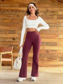 OutZeal Women UV Protection Cool Touch Tummy Control Back Pocket Flared Sports Pants Daily Casual - Red Violet - View 7