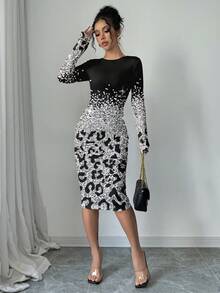 SHEIN Clasi 休闲简约亮面图案女式连衣裙，适合秋冬季穿着 - 彩色 - 查看 5