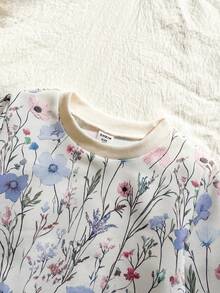 Vintaside Kids Bộ áo nỉ dài tay và quần legging gân màu vàng ombre họa tiết hoa dành cho bé gái, trang phục thời trang và dễ thương cho mùa xuân/thu. - Màu xanh lam - Xem 5