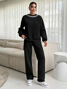 EURMUSE EMBELLISHMENT DETAILED TWO PIECES SET - Black - View 4