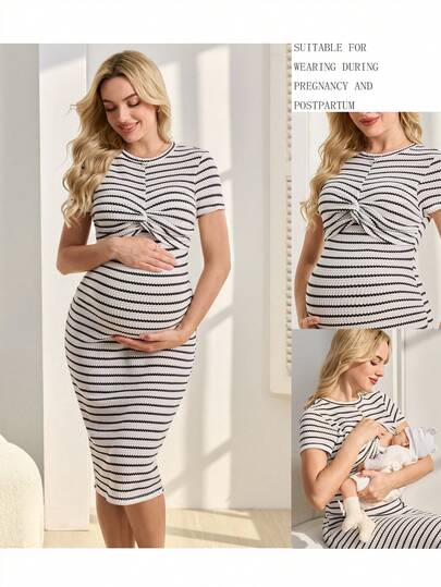 SHEIN Vestido de enfermería casual y cómodo de manga corta para mujer