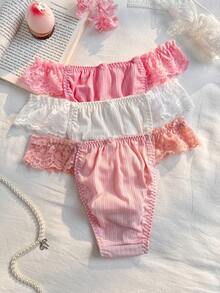 PetitDoll 3条/包蕾丝拼接内裤，情人节 - 彩色 - 查看 2