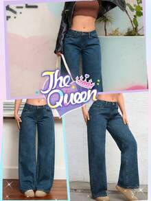 Pantalones vaqueros de pierna ancha de unicolor, de bolsillo, informales y versátiles - Jeans rectos 2014 - Ver 3