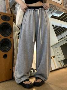 DAZY Quần dài nữ phong cách đường phố Hàn Quốc phối màu tương phản, thích hợp cho mùa Xuân/Hè/Thu. - Xám - Xem 8