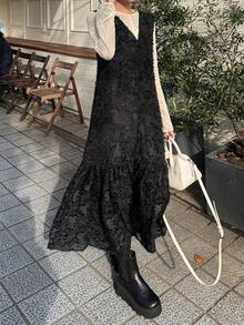 FRIFUL Vestido de primavera con decoración de lazo sin espalda para mujer - Negro - Ver 2