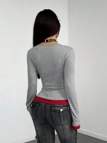 SHEIN EZwear Plus Size Slim Fit Color Block 2 In 1 Printed T-Shirt - Multicolor - View 2