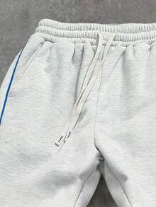 SUMWON Relaxed Fit Sweatpants With Blue Side Stripe Detail Elastic Waistband Drawstring Closure Fleece Material Casual Loungewear Comfort - Light Grey - View 4