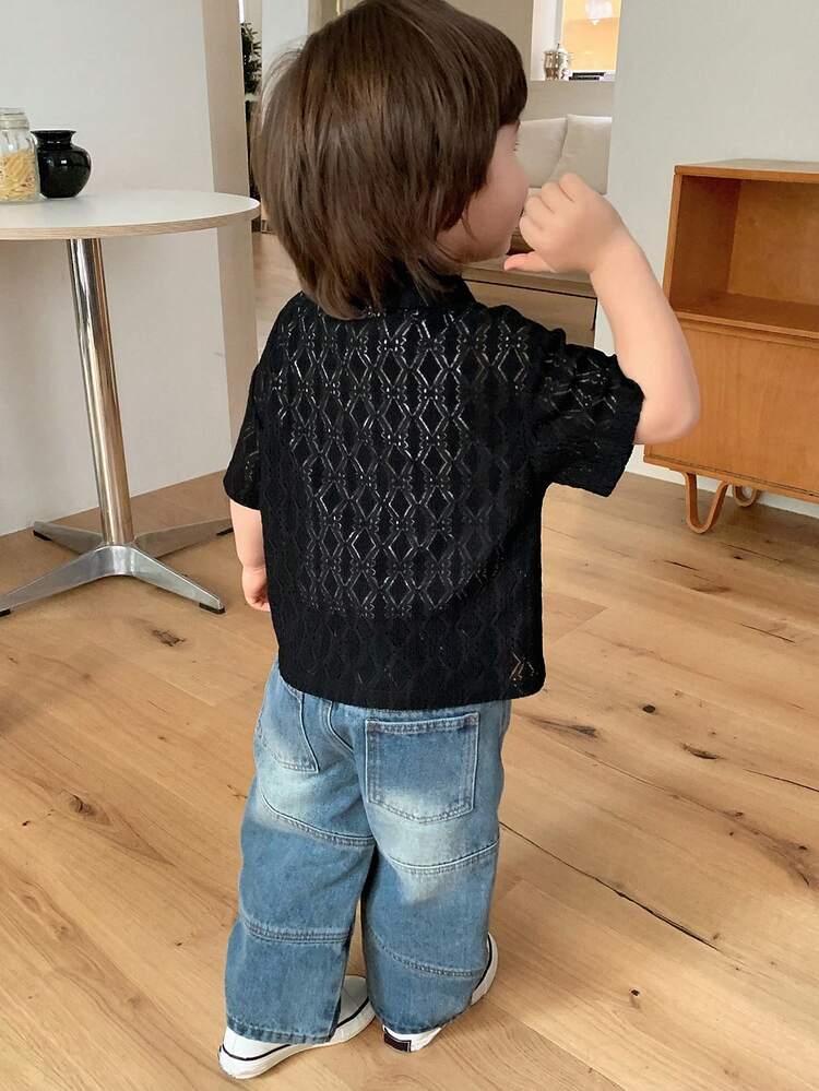 Toddler Boys' Solid Color Lace Casual Top