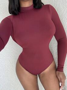 Alexandranx Women's Solid Color Long Sleeve Backless High Neck Sexy Bodysuit - Burgundy - View 3