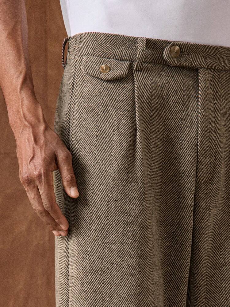 Men's Herringbone Pocket Button Casual Commuter Pants Earthy Clothes Men Cowboy Pants For Men Brown Pants For Men Western Pants Pants Accessories Men Herringbone Pants Men Men's Tweed Pants Men's Patterned Trousers