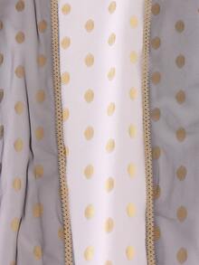 女童白色波点箔印金色花卉滚边长袖连衣裙，配黑色网纱罩衫，中东时尚奢华两件套 - 白色 - 查看 4