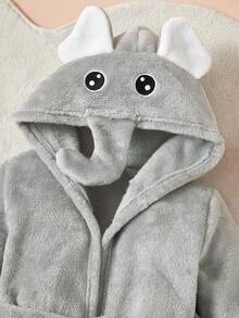 SHEIN Playful Pals 3pcs Baby Boys Plush Elephant Print Bodysuit, Pajamas & Robe Fall/Winter Set - Multicolor - View 7