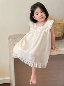 DAZY Infant/Toddler Girls' Ruffle Trim Loose Comfortable Homewear - Beige - View 4