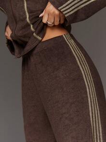 Athîral Pantalones casuales de mujer con diseño de bordado de rayas de contraste - Multicolor - Ver 6